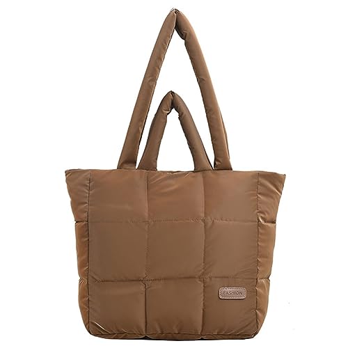 Fehploh Gepolsterte Umhängetasche for Damen, großes Fassungsvermögen, Handtasche mit Tragegriff oben, leicht, einfarbig, Reißverschluss, vielseitige Winter-Einkaufstasche (braun) von Fehploh