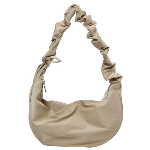 Fehploh Geraffte, trendige Hobo-Tasche mit Reißverschluss, Kordelzug, modische Handtasche, einfarbig, lässige Schultertasche mit verstellbarem Schultergurt, Unterarmtasche for Damen und Mädc von Fehploh