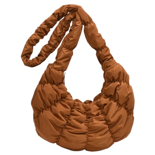 Fehploh Geraffte Wolke Trendige Umhängetasche Nylon Mode Hobo-Tasche Große Kapazität Puffer-Einkaufstasche Einfarbige Halbmond-Tasche für Frauen (Braun) von Fehploh