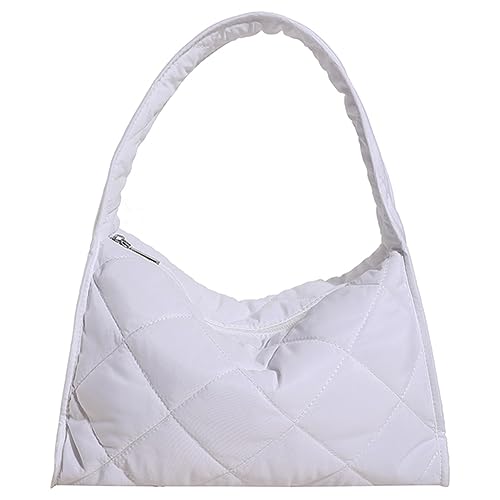 Fehploh Gesteppte Damen-Umhängetasche, Reißverschluss, weiche Achseltasche, großes Fassungsvermögen, modisch, leicht, für den Alltag, weiß, 350.00x190.00x140.00mm/13.78x7.48x5.51inc von Fehploh