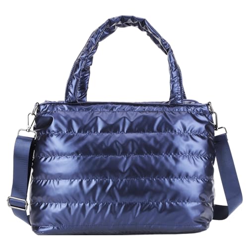 Fehploh Gesteppte Damen-Umhängetasche, vielseitig, bauschig, leicht, weich, große Kapazität, lässig, Winter, Pendler, blau, 370.00x270.00x170.00mm/14.57x10.63x6.69inch von Fehploh