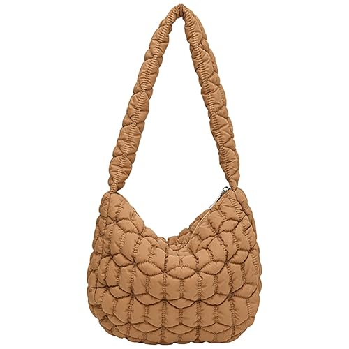 Fehploh Gesteppte Halbmond-Tasche für Damen, große Kapazität, Puffer-Tragetasche, weich gepolsterte Umhängetasche, lässige Damen-Dating-Handtasche (Khaki) von Fehploh