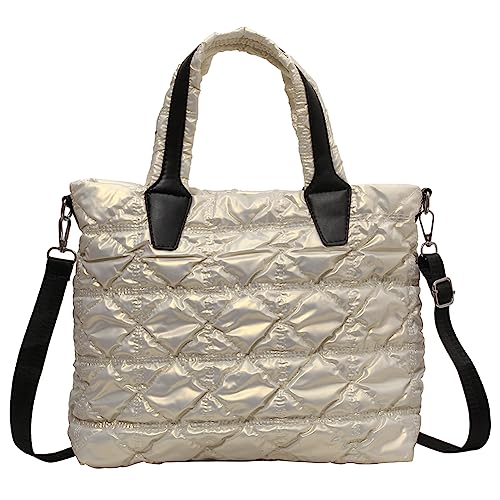 Fehploh Gesteppte Hobo-Handtasche for Damen, großes Fassungsvermögen, Umhängetasche, weiches, einfarbiges Nylon, leicht, for Reisen, Arbeit, Shopper (weiß) von Fehploh