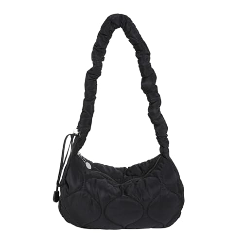 Fehploh Gesteppte Schultertasche für Damen, mit Kordelzug, Hobo, Halbmondtasche, leicht, Crossbody-Tasche, gefaltete Achselhöhle, Pendler, Schwarz , 290.00x200.00x120.00mm/11.42x7.87x4.72inch von Fehploh