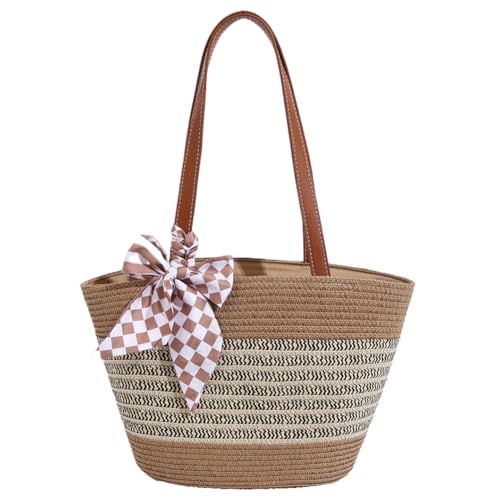 Fehploh Gestreifte Hobo-Tasche for Damen, große Kapazität, gehäkelte Strandhandtasche, Reißverschluss, Weberei, gestreifte Handtasche, Damen-Sommer-Tagestasche (schwarz weiß) von Fehploh