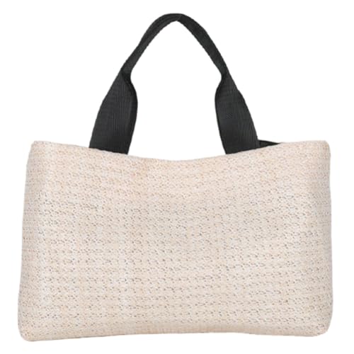 Fehploh Gewebte Damen-Tragetasche, handgefertigt, Schultertasche, große Kapazität, gewebt, Aufbewahrungstasche, lässig, stilvoll, Strand, einfach für Outdoor-Reisen, Beige / Schwarz, von Fehploh