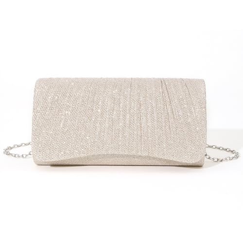 Fehploh Glänzende Damen-Umhängetasche, elegante Clutch, modische Kette, Umhängetasche, schick, Cocktail, Hochzeit, Clutch, champagnerfarben, 200.00x105.00x50.00mm/7.87x4.13x1.97inch von Fehploh