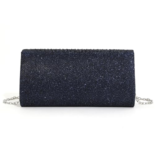 Fehploh Glänzende Damen-Umhängetasche, elegante glitzernde Clutch, modische Ketten-Umhängetasche, schicke Cocktail-Hochzeits-Clutch (Dunkelblau) von Fehploh