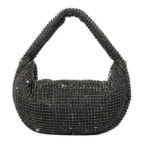 Fehploh Glitzernde Hobo-Tasche mit Strasssteinen, schlicht, modisch, für Damen, Glitzer, Abend-Clutch, schicke Clutch, Schwarz , 270.00x160.00x60.00mm/10.63x6.3x2.36inch von Fehploh