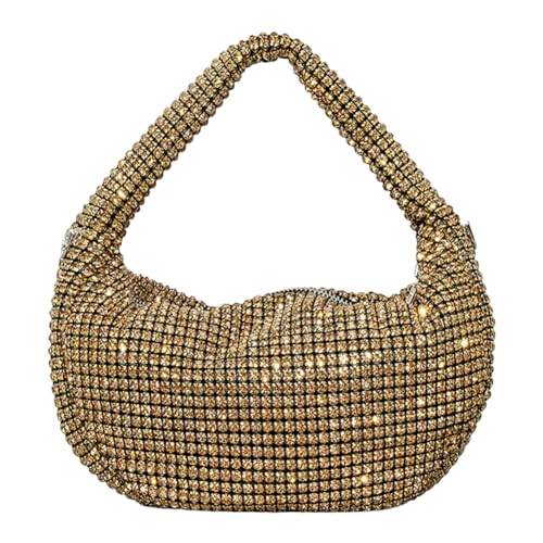 Fehploh Glitzernde Hobo-Tasche mit Strasssteinen, schlicht, modisch, für Damen, Glitzer, Abend-Clutch, schicke Clutch, gold, 270.00x160.00x60.00mm/10.63x6.3x2.36inch von Fehploh