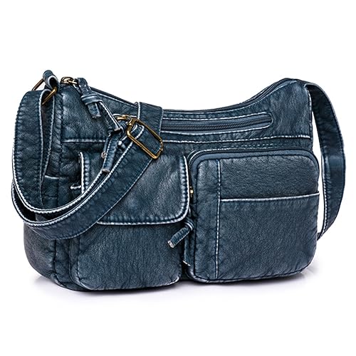 Fehploh Große Kapazität, klassische Umhängetasche, vielseitiger verstellbarer Riemen, Retro-Leder-Umhängetasche für Damen, Pendlertasche (blau) von Fehploh