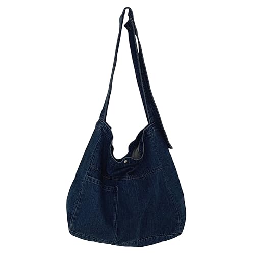 Fehploh Große Kapazität, leichte Handtasche, vielseitige Jeans-Tasche mit Griff oben, Unisex, faltbare Umhängetasche, lässige Reise-Einkaufstasche (Dunkelblau) von Fehploh