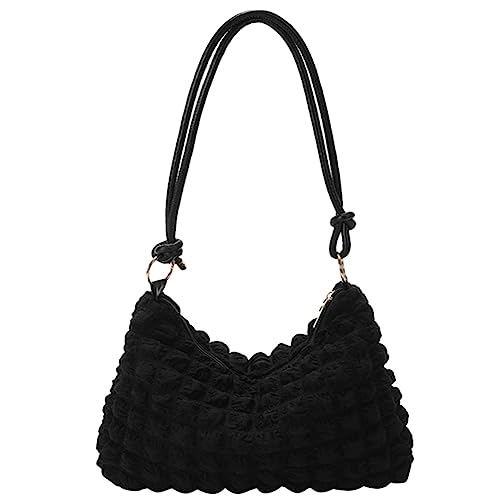 Fehploh Große Kapazität, modische Damen-Achselhandtasche, Damen-Umhängetasche, plissierte Blasen-Leinwand-Unterarmtasche (schwarz) von Fehploh