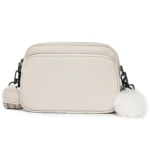 Fehploh Große Kapazität, vielseitige Umhängetasche, echtes Leder, breiter verstellbarer Riemen, Damen-Handyhülle, Pendler, Geldbörse mit Anhänger, beige, 210.00x150.00x80.00mm/8.27x5.91x3.15inch von Fehploh