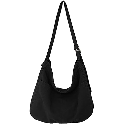 Fehploh Große Kapazität Damen Crossbody Handtaschen Canvas Kissen Tasche Atmungsaktiv mit Reißverschluss Damen Alltag Freizeit, Schwarz , 46.5 * 13.5 * 37.5 cm/18.31*5.31*14.76inch von Fehploh