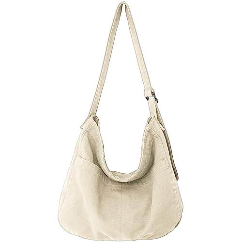 Fehploh Große Kapazität Damen Crossbody Handtaschen Canvas Kissen Tasche Atmungsaktiv mit Reißverschluss Damen Alltag Freizeit, weiß, 46.5 * 13.5 * 37.5 cm/18.31*5.31*14.76inch von Fehploh