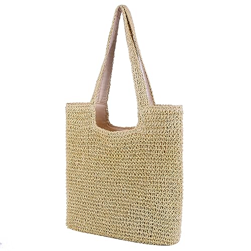 Fehploh Große Kapazität Papierseil Mode Casual Tote Geldbörsen Handgewebte Handtaschen Sommer Strand Taschen, beige, 40x32x4cm von Fehploh