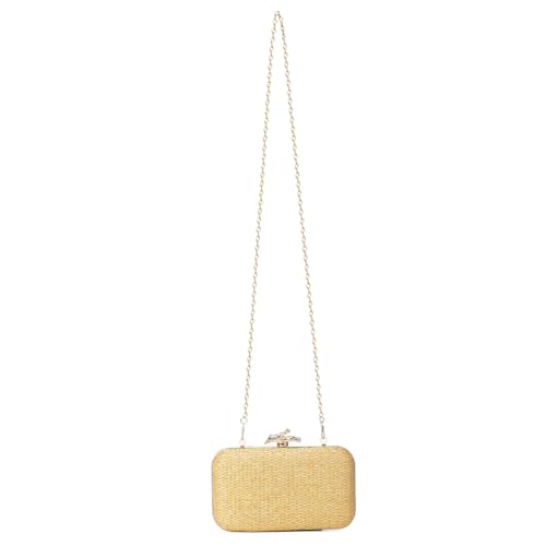 Fehploh Handgewebte Damen-Abendtasche mit Kettenriemen, gewebte Umhängetasche, vielseitige Häkel-Umhängetasche, Damen-Party-/Hochzeitstasche (Gold) von Fehploh