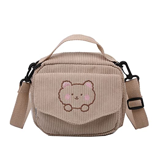 Fehploh Handtasche Stickerei Bär Damen Schultertasche Kleine japanische Klappentasche Herbst Winter Geldbörse für Studentinnen Mädchen (Beige) von Fehploh