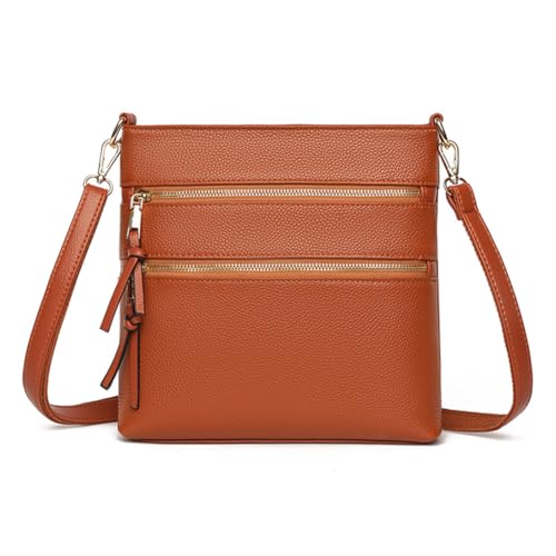 Fehploh Handytasche aus echtem Leder, weiche, trendige Umhängetasche mit 2 verstellbaren Riemen, lässige Schultertasche, mehrere Taschen, Umhängetasche for Damen (braun) von Fehploh