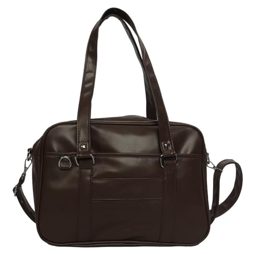 Fehploh JK-Uniform-Tasche aus PU-Leder mit verstellbarem Riemen, Kawaii-Umhängetasche mit Reißverschluss, Unterarmtasche, Kuriertasche für Damen, dunkelbraun, 320.00x230.00x90.00mm/12.6x9.06x3.54inch von Fehploh