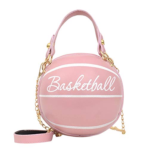 Fehploh Kreative Damen-PU-Schulter-Umhängetasche, lässige Umhängetaschen, einfache runde Basketball-Kette, Handtaschen (Basketball-Rosa) von Fehploh