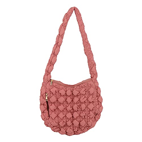 Fehploh Lässige, gesteppte, gerüschte, große Kapazität, modische, einfarbige Shopper-Geldbörse for Damen, Cloud-Tasche, weibliche Clutch (Hellrosa) von Fehploh