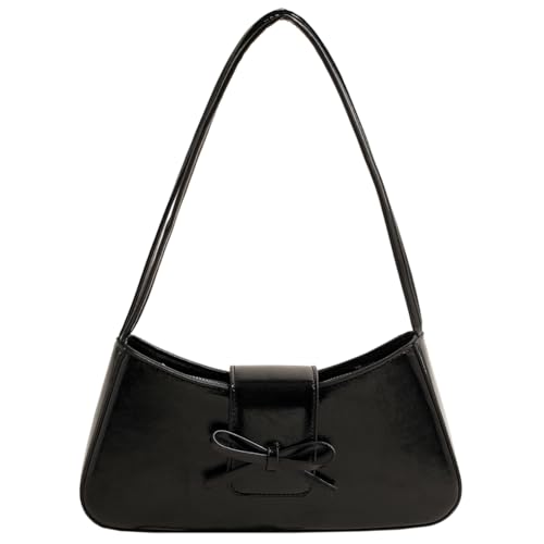 Fehploh Lässige Damen-Tragetasche mit Schleife, Freizeit-Achsel-Handtasche, einfarbig, Reise-Unterarm-Handtasche, Mädchen-Outdoor-Tagestasche (schwarz) von Fehploh