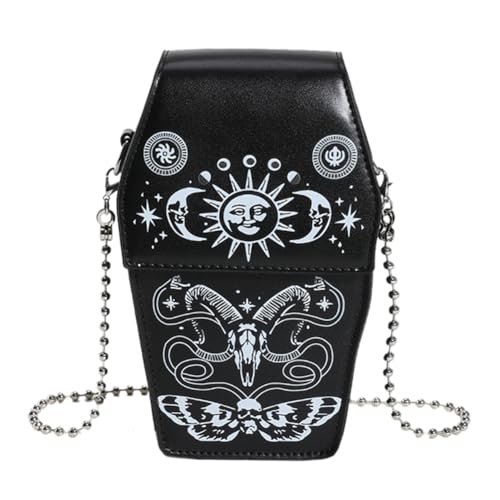 Fehploh Lässige Gothic-Umhängetasche für Damen, vielseitig, Sarg-Form, Reißverschluss, Neuheit, PU-Leder, Halloween-Handytasche, Stil Nr. 4, 220.00x140.00x65.00mm/8.66x5.51x2.56inch von Fehploh