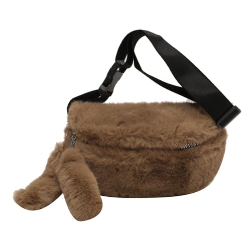 Fehploh Lässige Plüsch-Umhängetasche für Damen, flauschige Umhängetasche, vielseitige weiche Umhängetasche mit Reißverschluss, verstellbarer Riemen, Herbst-Winter-Schultertasche (Khaki) von Fehploh