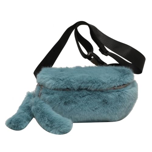 Fehploh Lässige Plüsch-Umhängetasche für Damen, flauschige Umhängetasche, vielseitige weiche Umhängetasche mit Reißverschluss, verstellbarer Riemen, Herbst-Winter-Schultertasche (blau) von Fehploh