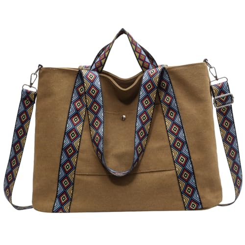 Fehploh Lässige quadratische Tasche für Damen, große Kapazität, Vintage, solide Umhängetasche, verstellbarer Riemen, Messenger-Taschen mit Reißverschluss oben, für Arbeit, Reisen, Schule (br von Fehploh