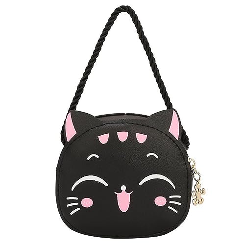 Fehploh Mädchen-Kawaii-Umhängetasche, Cartoon-Katze, modische Geldbörse, lässige kleine Handtaschen, kompakte Kinder-Tagestaschen (schwarz) von Fehploh