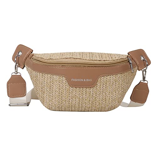 Fehploh Messenger Bag, breiter Schultergurt, Sommer-Stroh-Umhängetasche, leicht, atmungsaktiv, modisch for Strand, Urlaub, Reisen (Khaki) von Fehploh