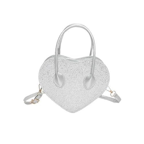 Fehploh Modische Schultertasche in Herzform, PU-Leder, Designer-Umhängetasche, einfarbig, Tragegriff oben, Abendtasche für Damen, Silber, 27x15x11 cm/10.63x5.91x4.33 in von Fehploh