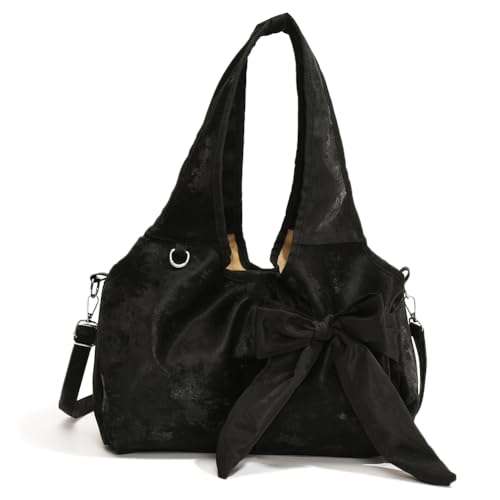 Fehploh Niedliche Schleife, modische Handtasche, große Kapazität, Umhängetasche mit Reißverschluss, trendige Umhängetasche, Unterarmtasche for Damen und Mädchen (schwarz) von Fehploh