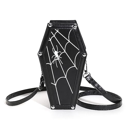 Fehploh PU-Leder-Sarg-Vintage-Spinnennetz-Tasche for Damen, Gothic-Umhängetasche, verstellbarer Riemen, Halloween-Geschenk for Frauen (schwarz) von Fehploh