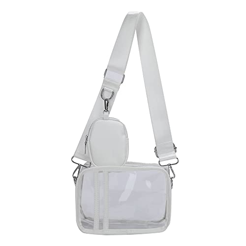 Fehploh PVC-Tragetasche für Damen, vom Stadion zugelassen, Messenger-Tasche, modisch, lässig, tragbar, verstellbarer Riemen für Erwachsene und Teenager (weiß) von Fehploh