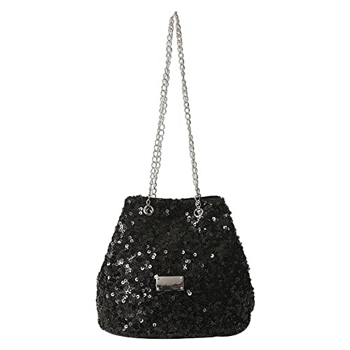 Fehploh Pailletten-Eimertasche, großes Fassungsvermögen, Damen-Umhängetasche, langlebig, für Damen, Freizeit, Alltag, Freizeit, Schwarz , 22 * 14 * 20 cm/8.66*5.51*7.87inch von Fehploh