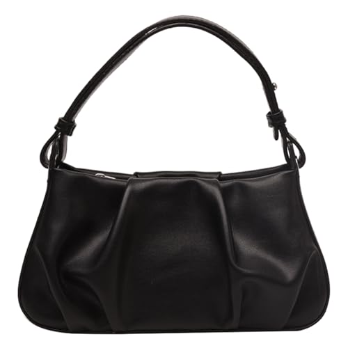 Fehploh Plissierte modische Handtasche aus PU-Leder, Unterarmtasche mit Reißverschluss, kleine Clutch-Geldbörse, Umhängetasche for Damen und Mädchen (schwarz) von Fehploh