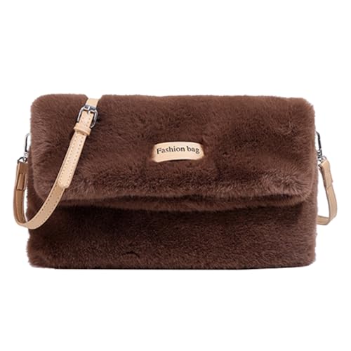 Fehploh Plüsch-Umhängetasche for Damen, verstellbarer Riemen, flauschige Tragetasche, vielseitige pelzige Umhängetasche, quadratische Hobo-Tasche, stilvolle Geldbörse (Kaffee) von Fehploh