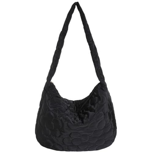 Fehploh Puffy Hobo Bag for Damen, modisch, gepolsterte Umhängetasche, lässige, gesteppte Einkaufstasche mit Blumenmuster, leicht, großes Fassungsvermögen, lässige Shopper-Tasche (schwarz) von Fehploh