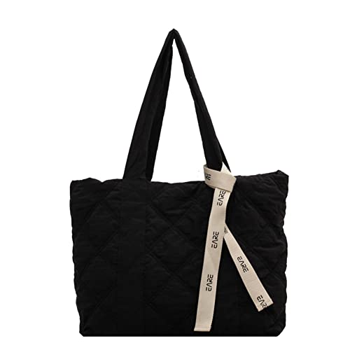 Fehploh Puffy Hobo-Handtasche für Damen, großes Fassungsvermögen, modische Einkaufstasche, einfarbig, Vintage-Stil, für Damen und Mädchen, Pendlertasche (schwarz) von Fehploh