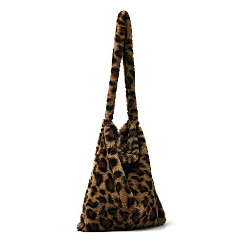 Fehploh Retro-Handtasche mit Tiermuster für Mädchen, Herbst, Alltag, Straße, Plüsch, Umhängetasche, stilvolle Damenhandtaschen (L Leopard) von Fehploh