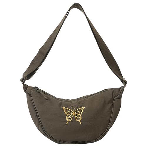 Fehploh Retro-Knödeltasche für Damen, Schmetterlings-Stickerei, vielseitige Halbmond-Tasche, leichte Damen-Halbmond-Tasche (grün) von Fehploh