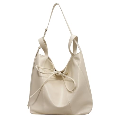 Fehploh Retro PU Leder Mode Große Kapazität Unterarmtasche Stilvolle Bowknot Casual Schulter Geldbörse Hobo Tasche für Damen und Mädchen, beige, 390.00x350.00x110.00mm/15.35x13.78x4.33inch von Fehploh