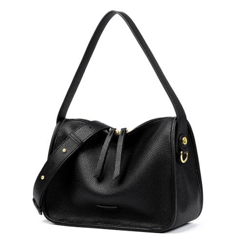 Fehploh Retro-Umhängetasche, weiches PU-Leder, modische Handtasche mit abnehmbarem, verstellbarem Riemen, Schultertasche, einfarbig, Umhängetasche für Damen (schwarz) von Fehploh