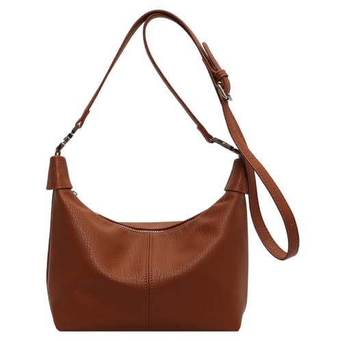 Fehploh Retro-Umhängetasche für Damen, PU-Leder, modische Tasche mit Tragegriff, Reißverschluss, vielseitige Umhängetasche für Mädchen, Outdoor-Tagestasche (Hellbraun) von Fehploh