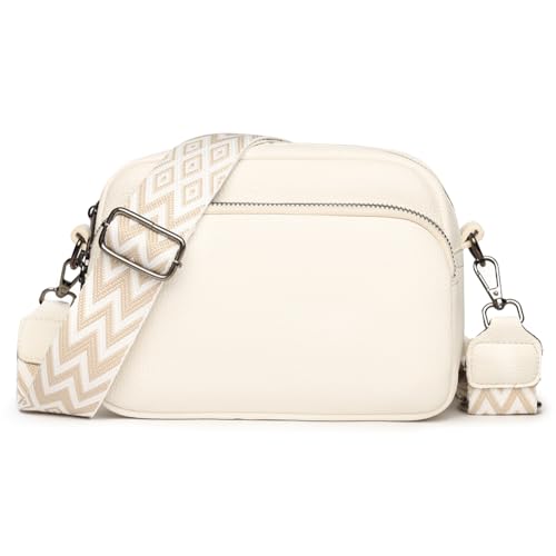 Fehploh Retro-Umhängetasche für Damen mit breitem Riemen, vielseitige Hobo-Taschen, Reißverschluss, einfache Schultertasche, tägliche Geldbörse für Damen (Beige) von Fehploh