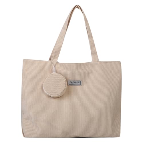 Fehploh Retro-Umhängetasche mit Reißverschluss für Damen, Cord-Tragetasche, faltbare, leichte Handtasche mit Münztasche, großes Fassungsvermögen, lässige Umhängetasche (Khaki) von Fehploh